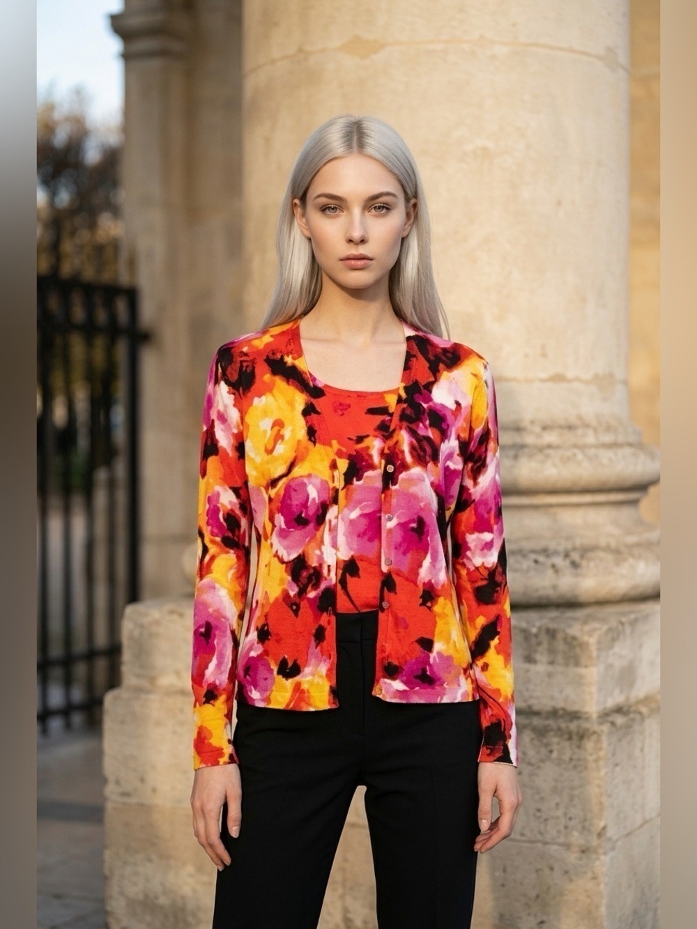 Floral 2 Piece Cardigan/Tank Top Jones NY Collection (S)